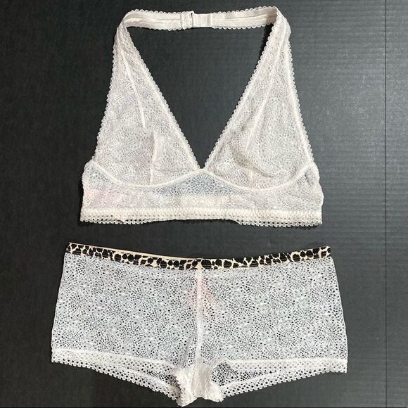 Victorias Secret set lace halter bralette & shortie Boyshort panty white - Picture 1 of 7